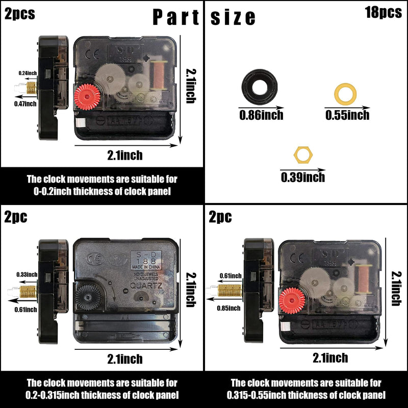 6 PCS High Torque Quartz Clock Movement Mechanism Replacement Clock Kit with 10 Different Pairs of Hands Clock for DIY Repair Clock Parts Shaft Lengths 12mm 15.5mm 21.5mm (Style 2) Style 2