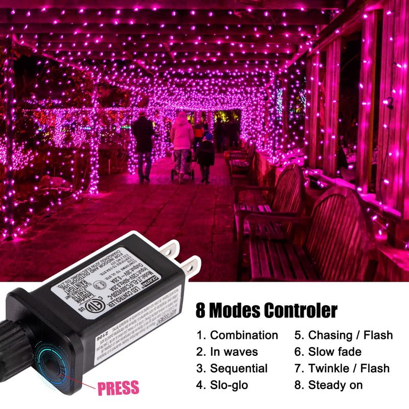 Pink Mini Christmas Lights - 39 Feet 100 LED Fairy String Lights with 8 Lighting Modes Waterproof Connectable for Indoor Outdoor Xmas Tree Garland Wreath Holiday Valentine's Day Decoration Pink 100 LEDs