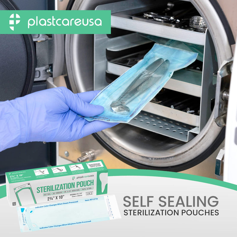 200 2.75 x 9 Self-Sterilization Pouches for Cleaning Tools, Autoclave Sterilizer Bags for Dental Offices, Pouch for Dentist Tools 200