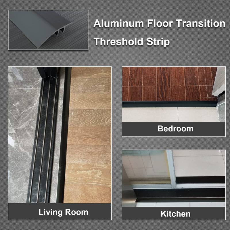 Aluminum Floor Transition Threshold Strip, Door/Carpet/Tile/Threshold Reducer, Doorway Edge Trim for Laminate Floor Mat Carpet and Vinyl Tile (Black, 36Inch) 1.7in x 3ft Black
