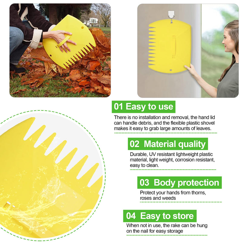 Leaf Scoops Hand Rakes, Large Leaf Grabbers for Yard Work and Garden Use, Clear and Collect Garden Rake, Leaf Scooper and Claws for Leaves, Lawn Debris, and Trash Cleanup, Yellow light yellow
