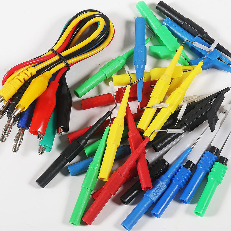 30PCS Back Probe Kit, Banana Plug to Copper Alligator Clip Automotive Test Leads Set with Alligator Clips, Wire Piercing Probes, 15PCS 30V Back Probe Pins for Car Repairing Diagnostic Circuit Testing