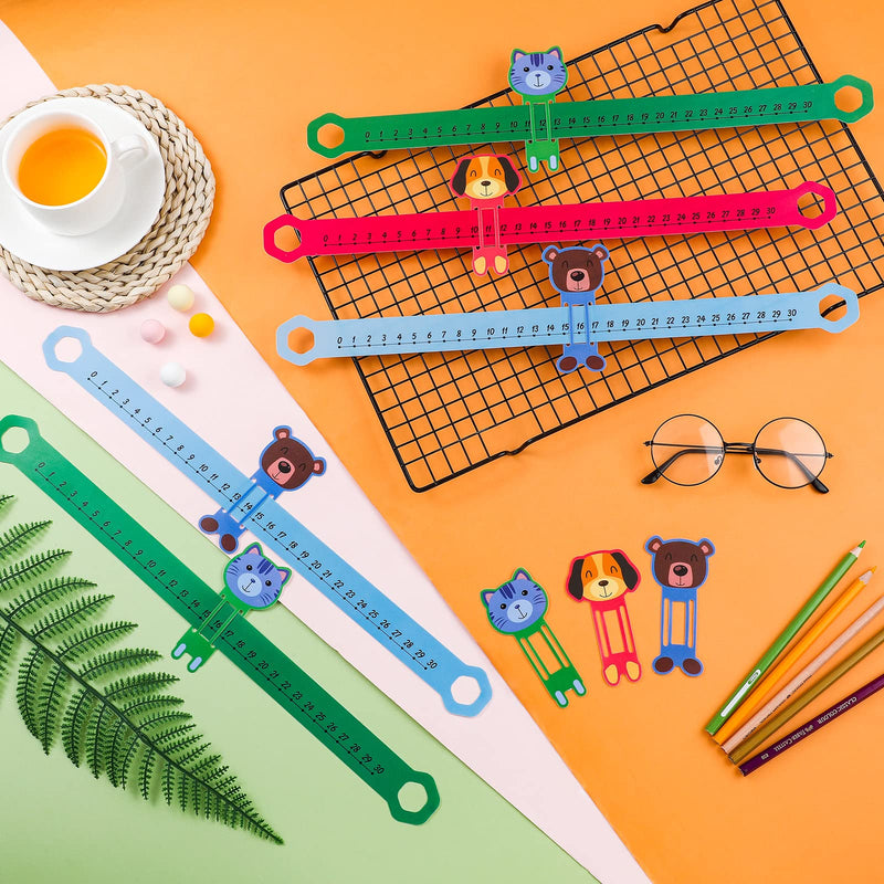 24 Pcs Slide and Learn Number Line 16.5 x 1.5 Inch PVC Number Line for Student, 0 to 30 Math Number Line Animal Positive Integers Number Lines Childhood Education Materials for School (Bright Colors) Bright Colors