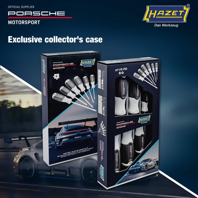 HAZET Porsche Motorsport Edition 811/6-PD Screw Driver Set 6-Piece PH Phillips and Slotted 3-Component Handle Red