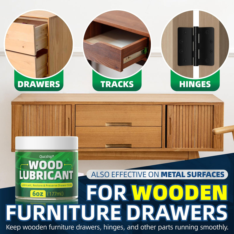 6oz Wood Lubricant & Wood Wax - Sliding Drawer & Door Hinge Lubricant, Drawer Wax - Restore & Maintain Wooden Slide, Paste Wax for Wood, Loosen Drawer Slide - by Qucship