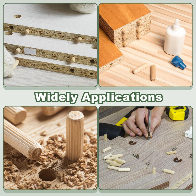 uxcell 60 Pcs Wooden Dowel Pins 8x30mm(0.31x1.18) Fluted Beveled Ends Wood Dowel Pegs Dried Hardwood for Woodworking Furniture Shelf
