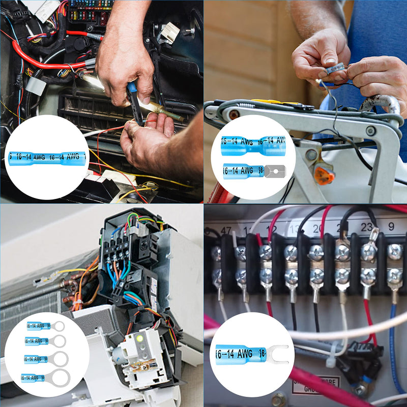 Kuject 320PCS Heat Shrink Wire Connectors Kit, Electrical Waterproof Crimp Butt Terminals, Insulated Spade Connectors for Automotive Marine Boat Truck, Include Rings Forks Spade Butt Splices 320