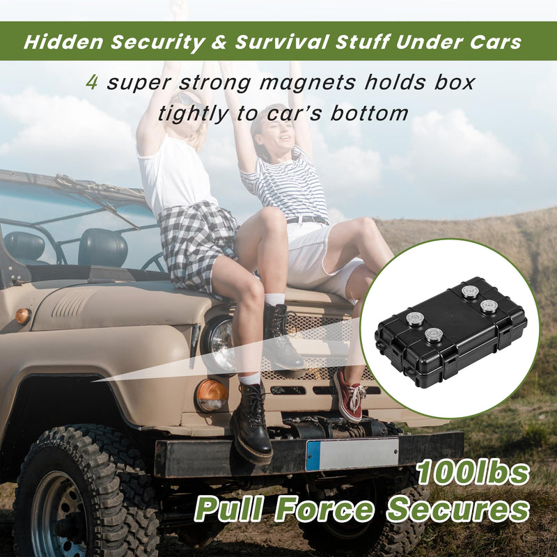 Magnetic Key Box for Under Car, 7.3''x4.2'' Car Key Fob Holder Outdoor Magnetic Box Waterproof Large Magnetic Key Holder Under Vehicles Hide a Key 4 Strong Magnets for Hiding Keys, Black