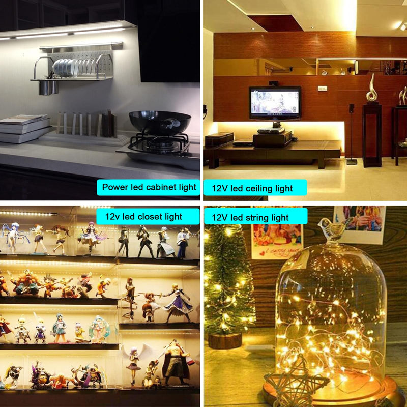 12V Power Supply with Switch for Led String Light, Led Strip Light, Neon Sign, Under Cabinet Lighting, DC 12V CCTV Camera,Output 2A, 24 Watt Max