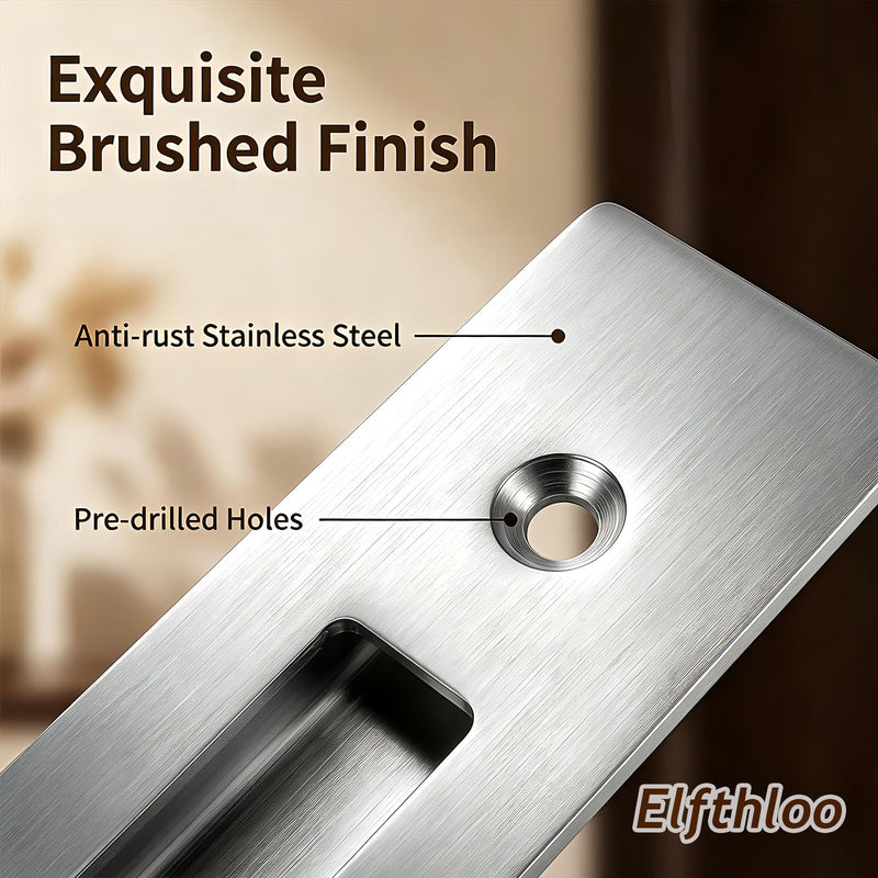 6 in Pocket Door Pulls& Edge Pull Set Solid Wood Sliding Door Hardware Kit, Rectangular Recessed Flush FingerHandle, Used for Pocket & Barn Doors Brushed Stainless Steel 3-piece Set Brushed Stainlless Steel