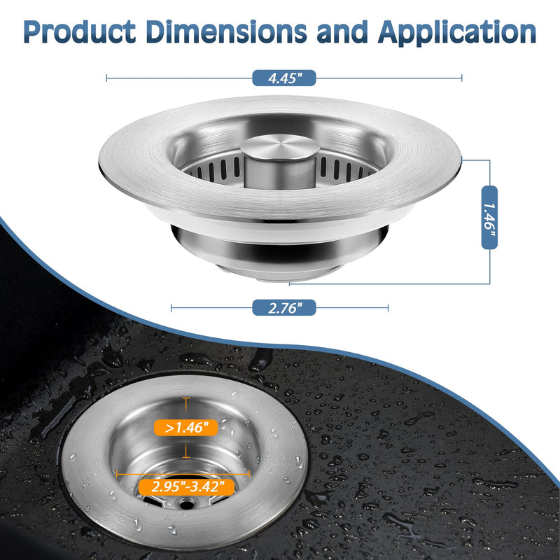 Kitchen Sink Drain Strainer 3 in 1, 304 Stainless Steel Pop Up Sink Stopper, Anti-Clogging Sink Drain Strainer for US Standard Kitchen Drain (SUS304 Brushed) Sus304 Brushed