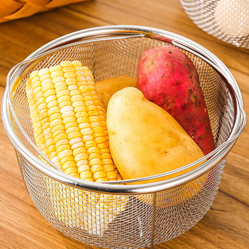 Mesh Steamer Basket for Sturdy Stainless Steel Steamer Insert Basket, Mesh Net Strainer and Insert for Pressure Cookers and Pots for Washing Fry Steam (7.8in)