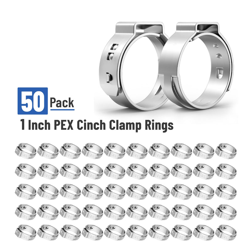 Bates- PEX Cinch Clamp Rings, 1-Inch, 50 Pack, Stainless Steel, Pex Clamps, Pex Rings, 1 Pex Crimp Rings, Pex clamp, 1 inch Pex Clamps, Pex Pipe Clamps, Crimp Clamps, 1 inch Pex Crimp Rings