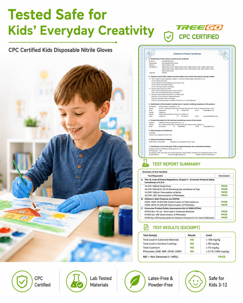 TREEGO Blue Kids Nitrile Gloves, Latex Free, S, 100 Count Blue 100 Small