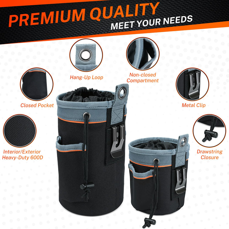 MELOTOUGH Tool Pouch Multi-Pack | Screw, Nail & Bolt Bag Set in 2 Sizes | Clip-On for Tool Belt & Vest | 1, 2 & Combo Pack, 600D Nylon Mixed 2 Pack