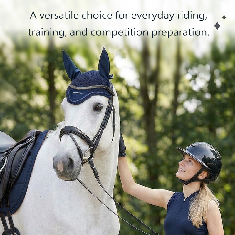 EQUINEWAVE Horse Fly Bonnet, Breathable Crochet Ear Bonnet with Stretch Comfort Ears, Contoured Fit for English Riding NAVY