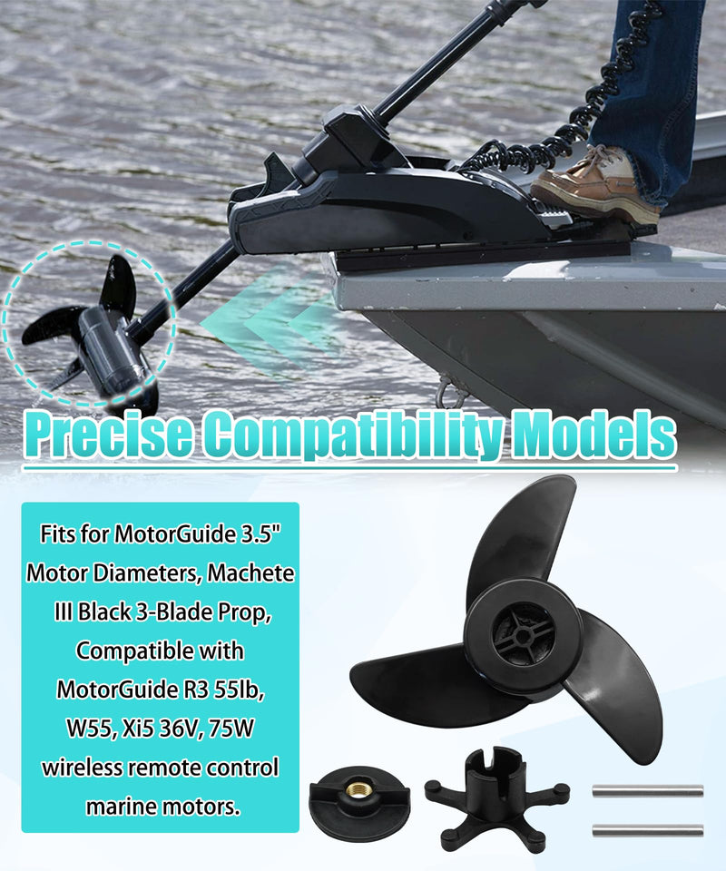 MGA089B 3 Blade Trolling Motor Propeller Fits for MotorGuide 3.5" Motor Diameters,Machete III Black 3-Blade Prop,Fits for MotorGuide R3,55lb,W55,Xi5,36V,75 wireless remote control marine motors