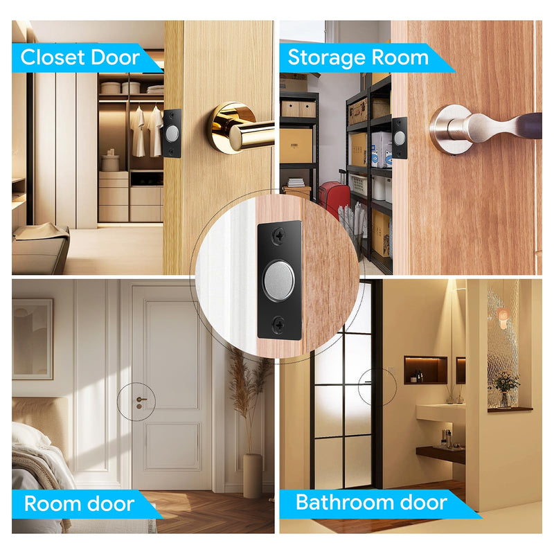 Mousike Door Ball Catch Hardware, Adjustable Hidden Magnetic Ball Catch, Stainless Steel Strike Plate with Strong Suction, Door Ball Catch Replacement for Top of Door (4 Pack, Black) 4 Pcak - Magnetic
