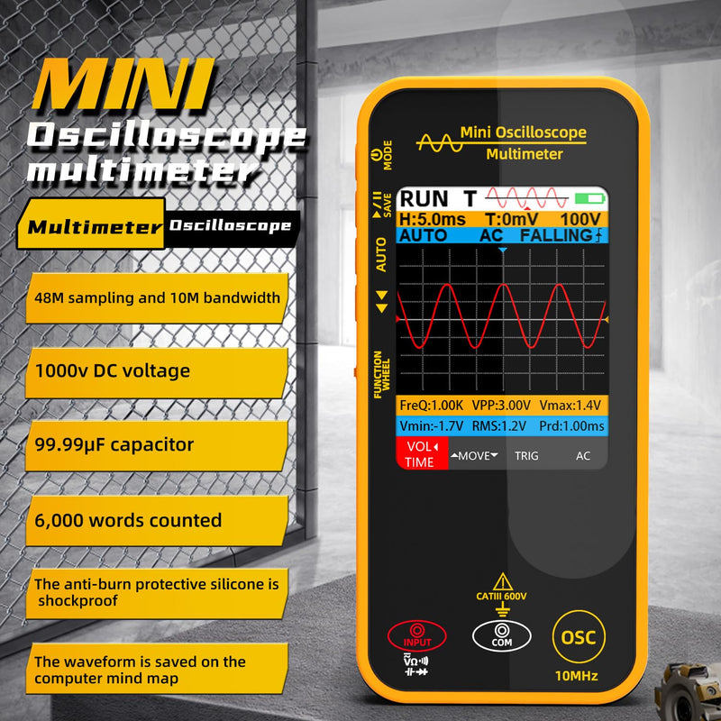OS1 Digital Oscilloscope Multimeter 10MHz Bandwidth Handheld oscilloscope with 48MSa/s Sampling Rate 3.2” TFT LCD Rechargeable Multimeter Capacitance Diode Ohm Voltage Tester