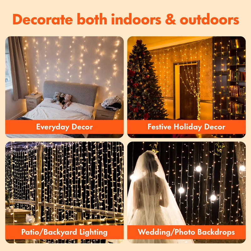 Twinkle Star 300 LED Curtain String Lights, 8 Modes Plug in Fairy Lights for Bedroom,Wedding,Party,Birthday, Hanging Twinkle Light for Indoor Outdoor Wall Window Backdrop Decoration, Warm White *Warm white