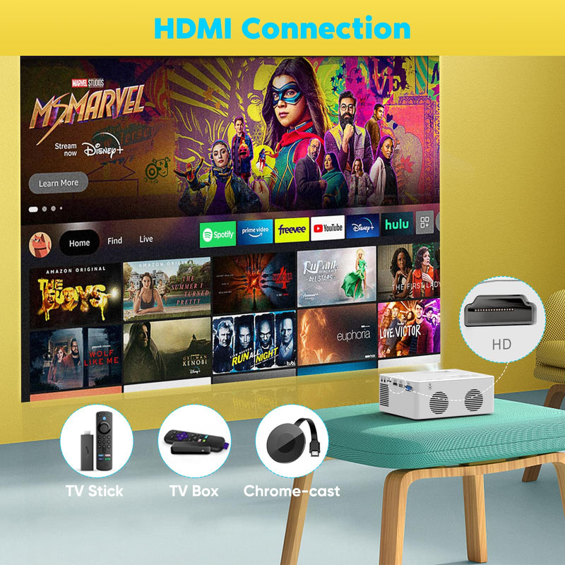 Mini Bluetooth Projector, Full HD 1080P Supported Portable Outdoor Movie Projector for iOS, Android, Windows, Compatible with TV Stick/HDMI/Smartphone/PS4/USB [Remote Included] A-9500 Bluetooth