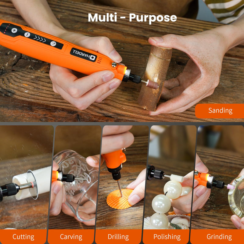 HARDELL Mini Cordless Rotary Tool, 5-Speed 129pcs Gift Kit for DIY Crafts Orange Pro