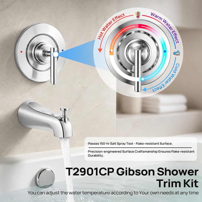 Shower Trim Kit with Tub Spout, Compatible with Moen Gibson Posi-Temp T2901 Polished Chrome