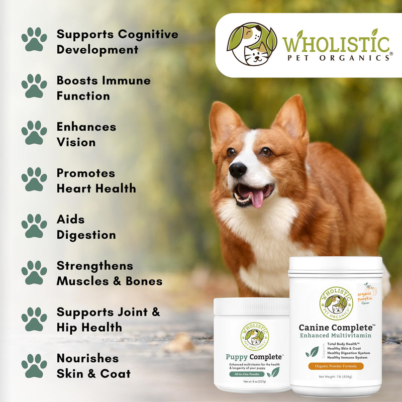 Wholistic Pet Organics Canine Complete & Dog Probiotics Powder - Dog Multivitamins with Prebiotics and Probiotics for Immune System, Digestive Health & Overall Health Support - Promote Daily Wellness