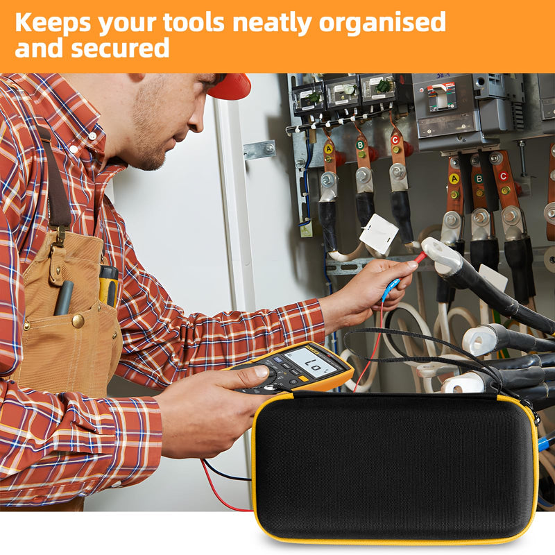 Hard Case for Fluke Multimeter - Compatible with 117/115/116/15B+/17B+/101/114/113/177/179/233/106/107 - Protective Storage Bag Organizer for Testers & Accessories (Case Only) Black &Yellow