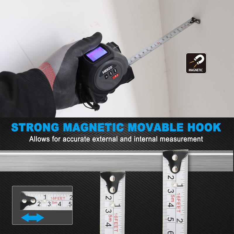 HERZO 2-in-1 Laser Tape Measure 135Ft/40m Laser Measurement Tool & 16Ft/5m Manual Measuring Tape Movable Hook Pythagorean, Area, Volume, Ft/Ft+in/in/M Unit-NOT Digital