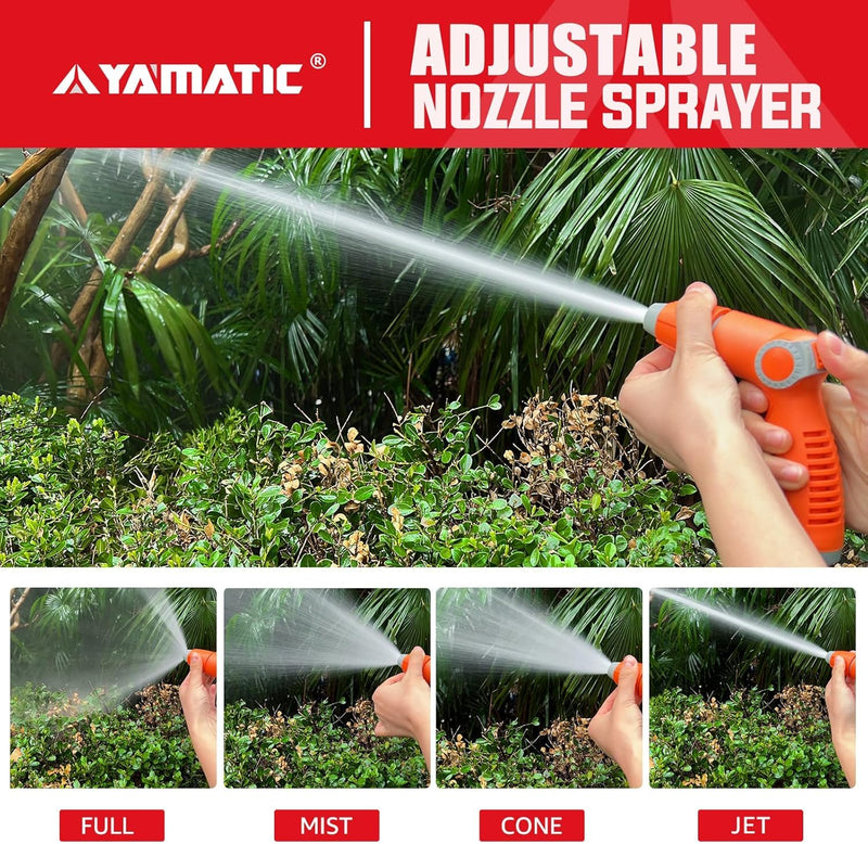 YAMATIC Garden Hose Nozzle with High Pressure Jet, Water Spray Nozzle with Thumb Control On Off Valve for Watering Garden, Washing Cars, and Showering Pets - ABS Comfortable Anti-slip Grip, 2PCS 2 Thumb Control-4 Spray Patterns