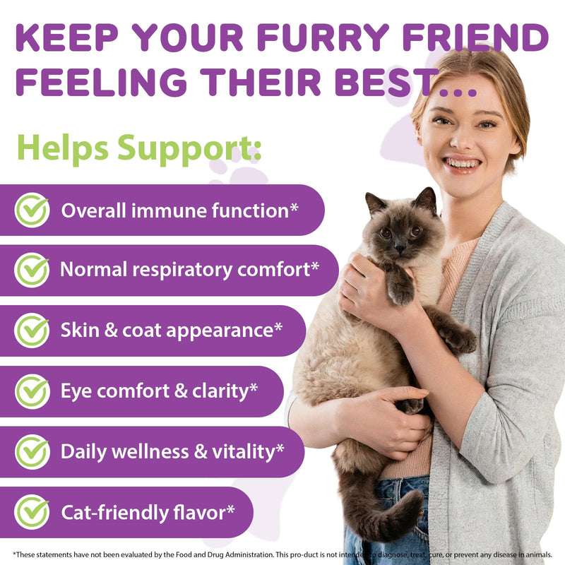 L-Lysine Drops for Cats, Lysine Supplement for Cats, Support Immune System, Respiratory Health & Eyes Function, Skin & Coat Health, Pets Health Supplies Cat Multivitamins, Chicken Flavor - 2 fl.oz