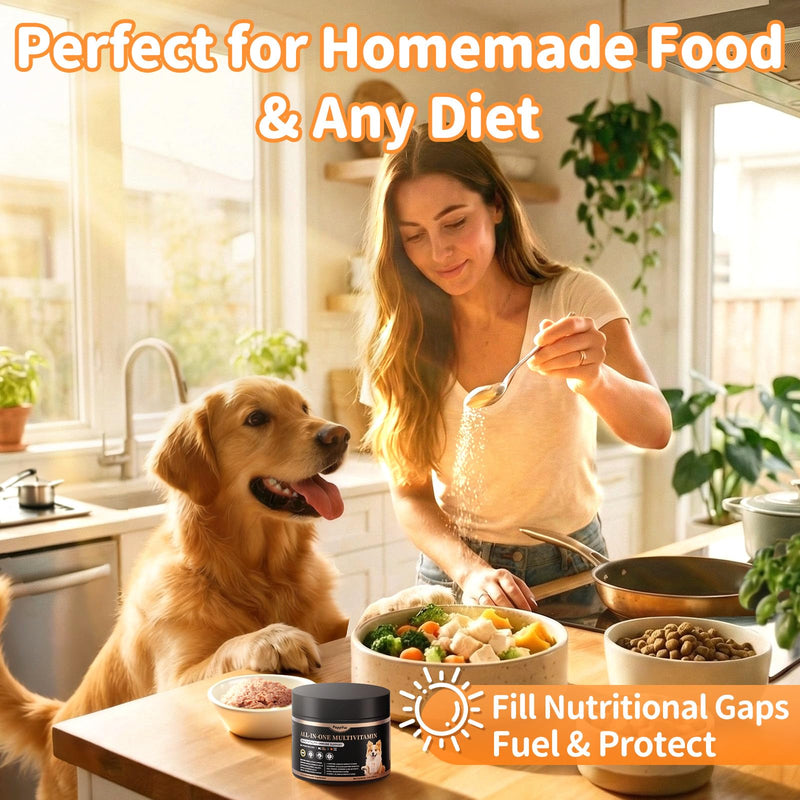 Dog Vitamins and Supplements for Daily Energy, Immune, Antioxidant, Gut, Skin & Coat, Dog Multivitamin Powder for Homemade Food with L-Carnitine, Taurine, Probiotics - Chicken Flavor, 75 Scoops 180G-Chicken