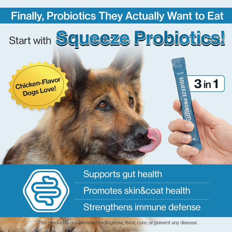 Doctor By Squeeze Probiotics for Dogs Gut Health Immunity Skin&Allergy Care Diarrhea Relief Digestive Stomach Support with L. crispatus KT-11 Lickable Paste Formula Individually Packaged, Chicken