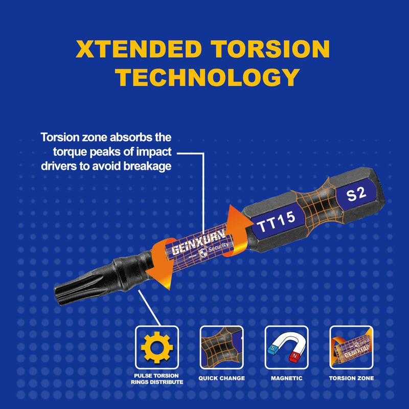 5 Pieces T15 Hollow 2 In. Impact Tough Magnetic Insert Bit Set, #15 Security Torx Head Power Bits, S2 Alloy Steel Star T15 Screwdriver Bits Set TT15 2"-5PCS