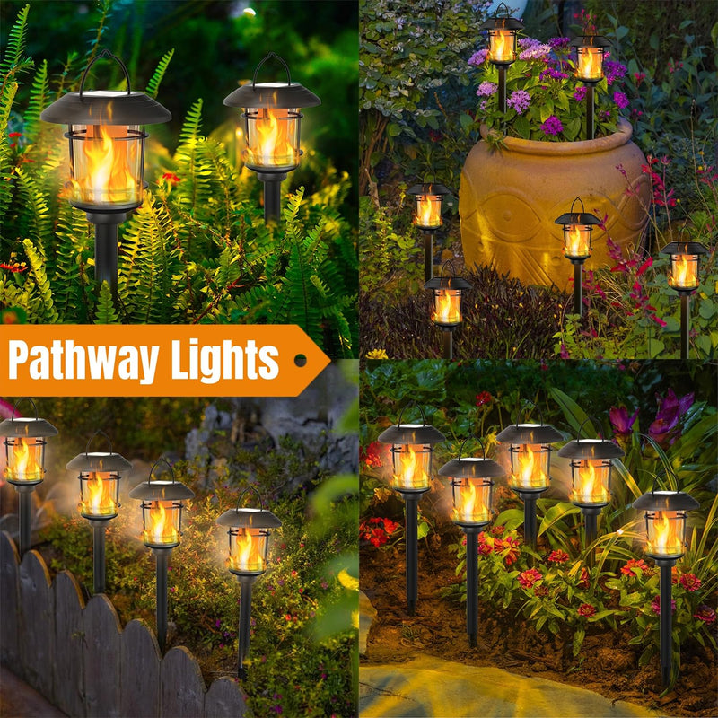 Dynaming 6 Pack Solar Flame Torch Lights Outdoor, Halloween Dual Use Flickering Flame Garden Light, Christmas Hanging Lanterns, Auto On/Off & Waterproof Lighting for Lawn Patio Yard Walkway Driveway Warm White