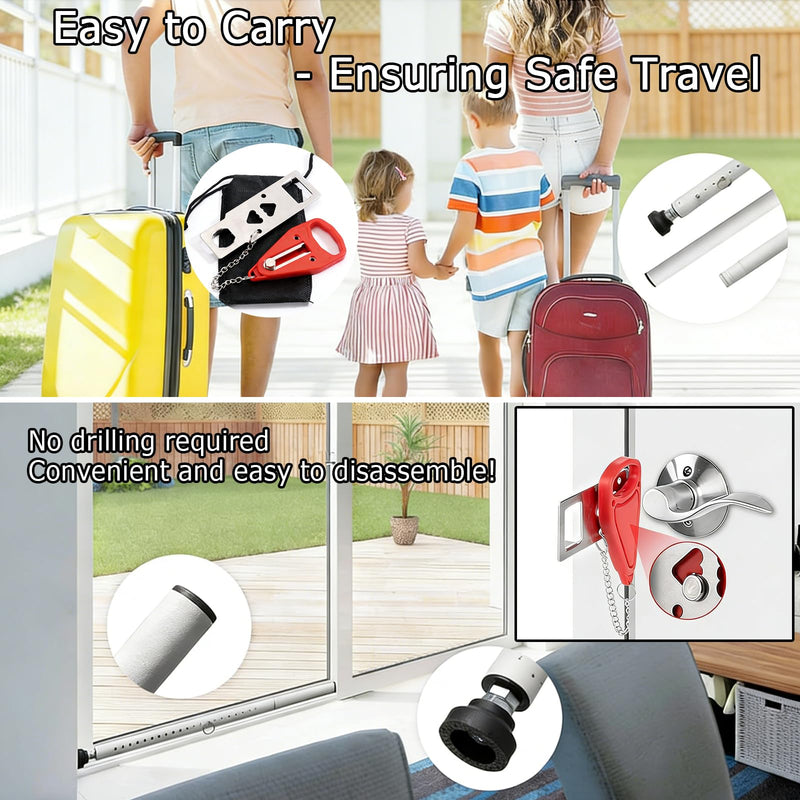 Sliding Door Safety Lever, 17-50 Inch Adjustable Heavy-Duty Sliding Glass Door Safety Lever, Equipped with Rubber Head, Paired with Portable Door Lock, Portable Travel Privacy Lock