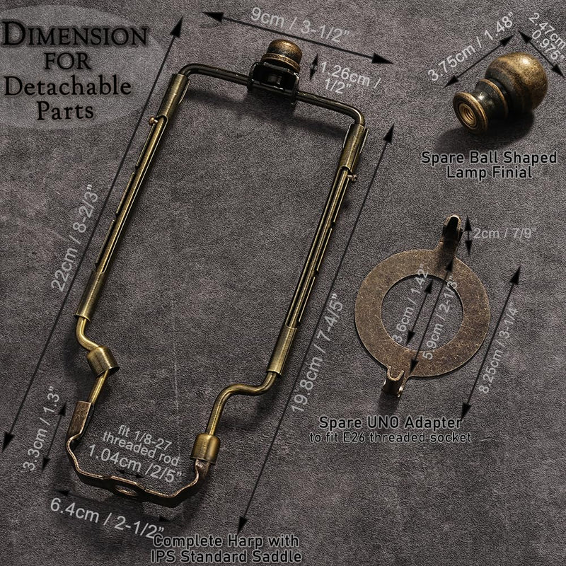 7 8 9 10 inch Lamp Shade Harp Holder,Antique Brass Lamp Harp Kit,Fit Both Standard Lamp Rod and E26 Light Base UNO Fitter Adapter,with 2 Shade Attaching Finial Top (Bronze Color - 1 Set) Bronze Color - 1 Set - NewNest Australia