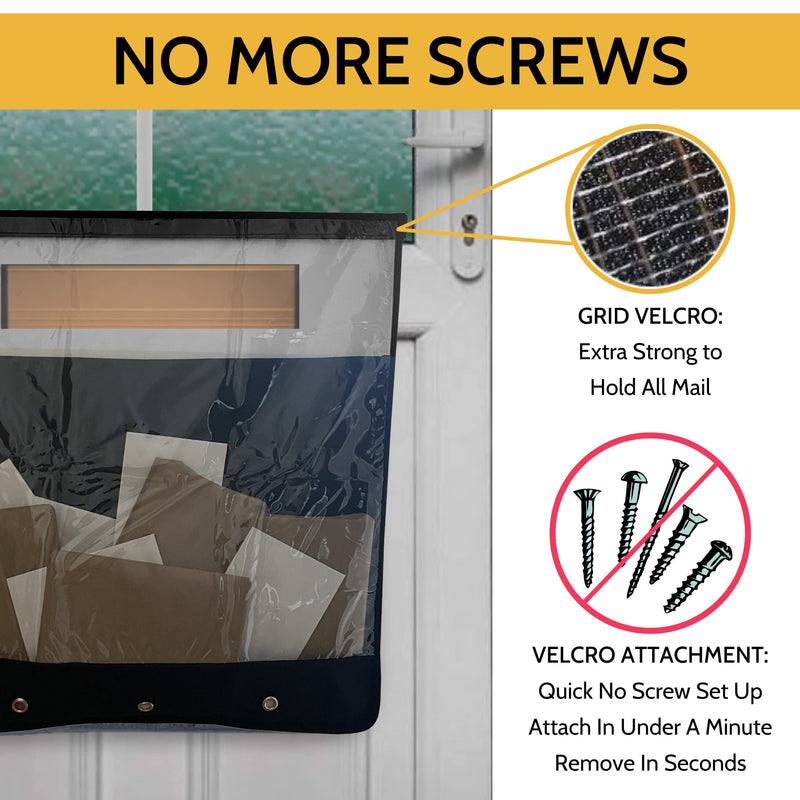 Slimline Mail Slot Catcher, Post Letter Box Cage Ideal for UPVC, Glass, Wood and Metal Doors. Strong Adhesive Letters, Small Packages, Magazines. No Screws or Tools Required Black Transparent