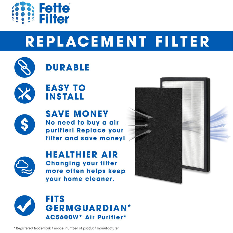 Fette Filter - True HEPA Air Purifier Filter Compatible with Germ Guardian FLT5600 Filter N for Model AC5600W. Compare to Part # FLT5600. (Pack of 2) 2 Count (Pack of 1)