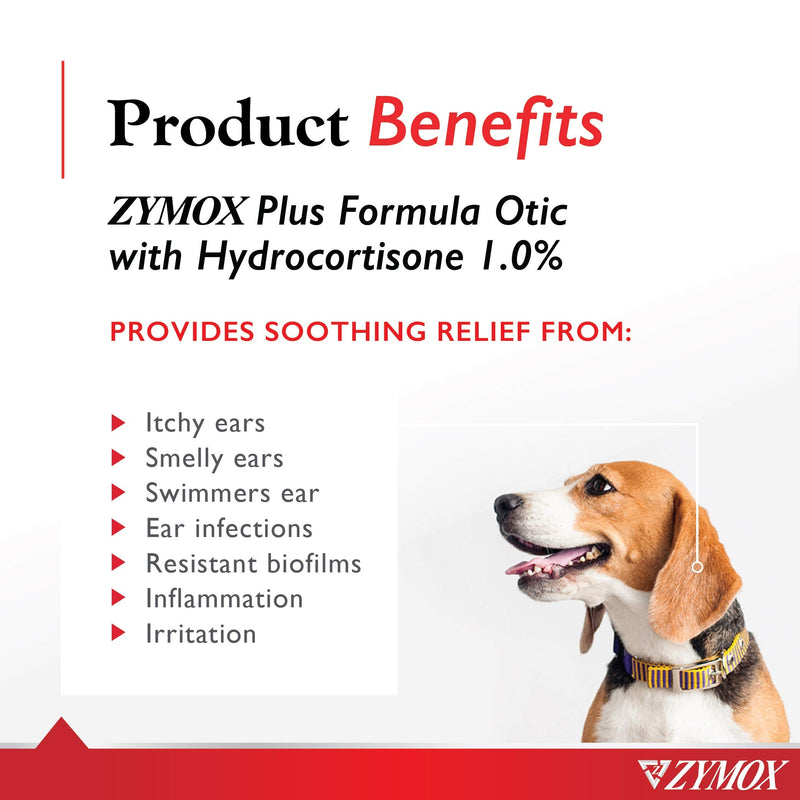ZYMOX Otic Plus Ear Solution | The Only No Pre-Clean Once -a-Day Dog and Cat Ear Solution | Natural Enzyme Formula | Veterinarian Recommended | Patented Enzyme Formula | Contains Hydrocortisone for Co - PawsPlanet Australia