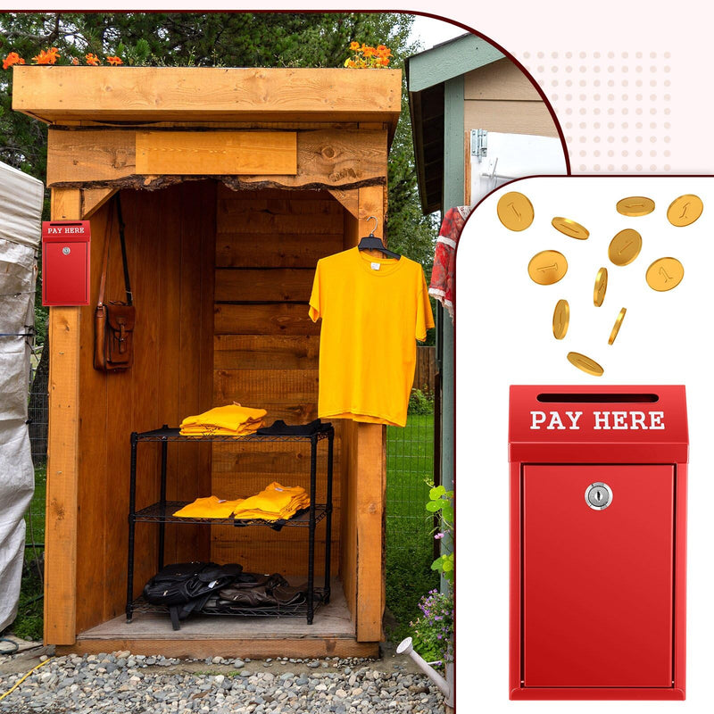 Safe Cash Box Money Collection Box Metal Donation Box with Lock Wall Mount Pre Drilled Mailbox Delivery Ballot Box for Home Office Outdoor Self Serve Stand(Red,10.2 x 5.7 x 2.8 Inch) Red 10.2 x 5.7 x 2.8 Inch