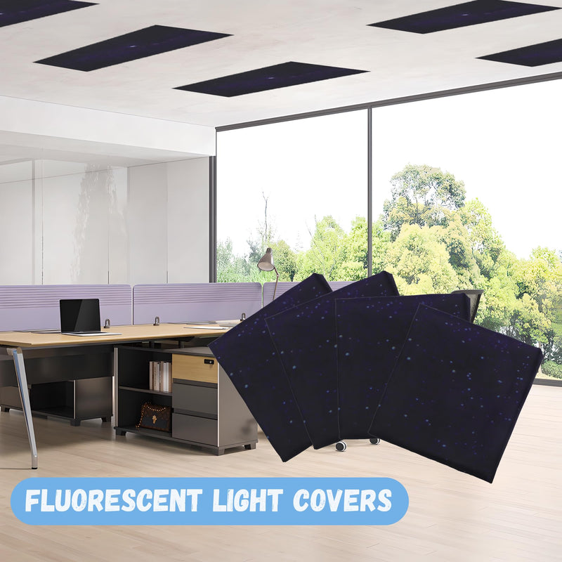 Fluorescent Light Cover with 4 x 2 Feet,Magnetic Fluorescent Light Cover Starry for Hospital Office Classroom Library Star Black