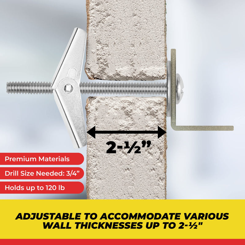 QUALIHOME Spring Toggle Bolt Anchors - Heavy Duty Wall Anchors for Hanging Items w/Hollow Walls & More - Stainless Steel Hollow Wall Anchor for Frames, Shelves, Mirrors & More, 20 Pack (1/4" x 3") 1/4" x 3"