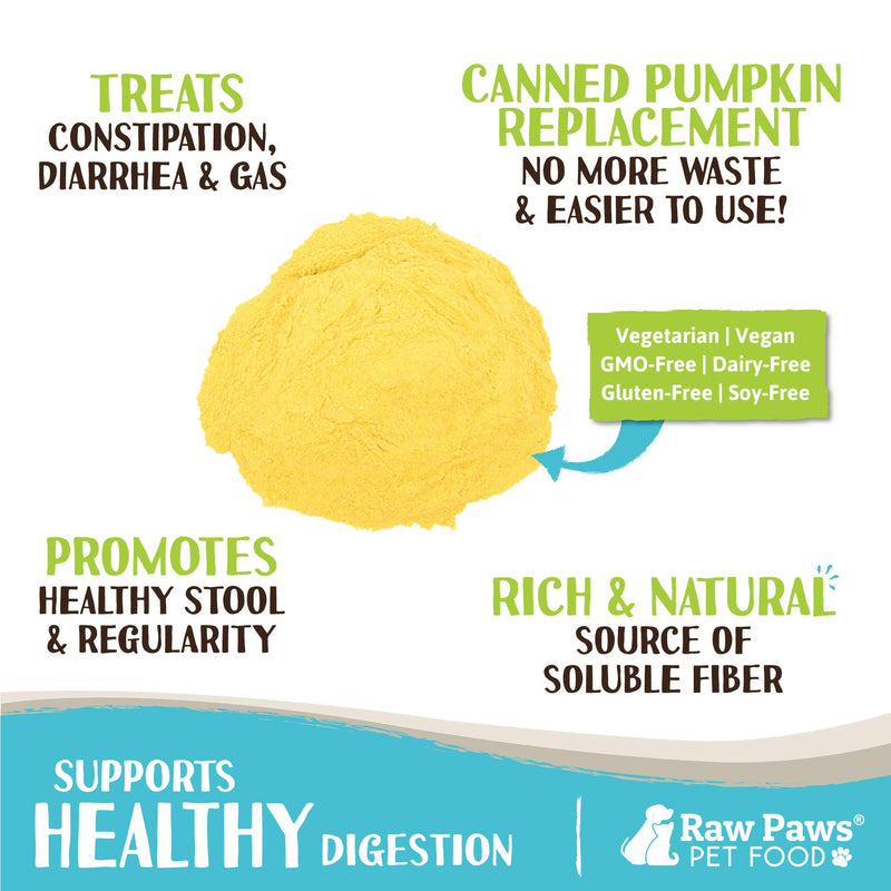 Raw Paws Organic Pumpkin Powder for Dogs & Cats (8-Ounce) - Made in USA - Diarrhea & Constipation Relief - Anti Scoot Powdered Pumpkin for Dog - Fiber for Dogs - Dried Food Topper
