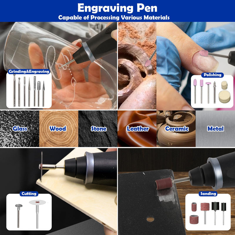 Customizer Engraving Pen for All Materials - Cordless Engraving Pen for Metal, Wood, Glass & Plastic, Electric Engraver Tool with Variety Bits - USB Rechargeable & Max 28000RPM Adjustable 5 Speed