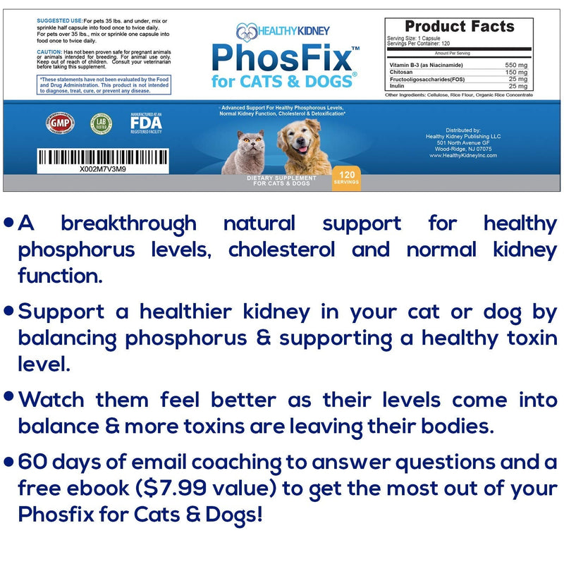 PhosFix for Cats & Dogs: Phosphorus Binder for Cats & Dogs to Support Normal Phosphorus Levels and Kidney Function, Chitosan for Restoring Kidney Health Naturally. A Special Renal Supplement - PawsPlanet Australia