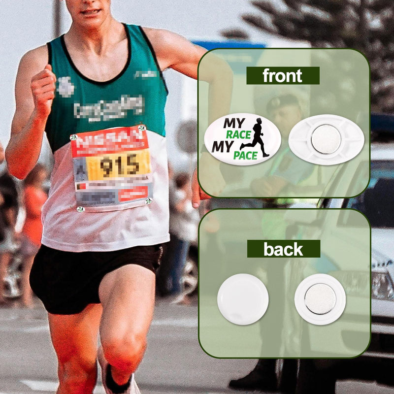 4 Pairs Magnetic Race Bib Clips, Oval Shaped Bib Holder for Runners with Card Reusable Running Number Bib Fasteners Magnets Pin-Free Marathon Race Bib Snap Lock for Runners Field Triathlon Cycling