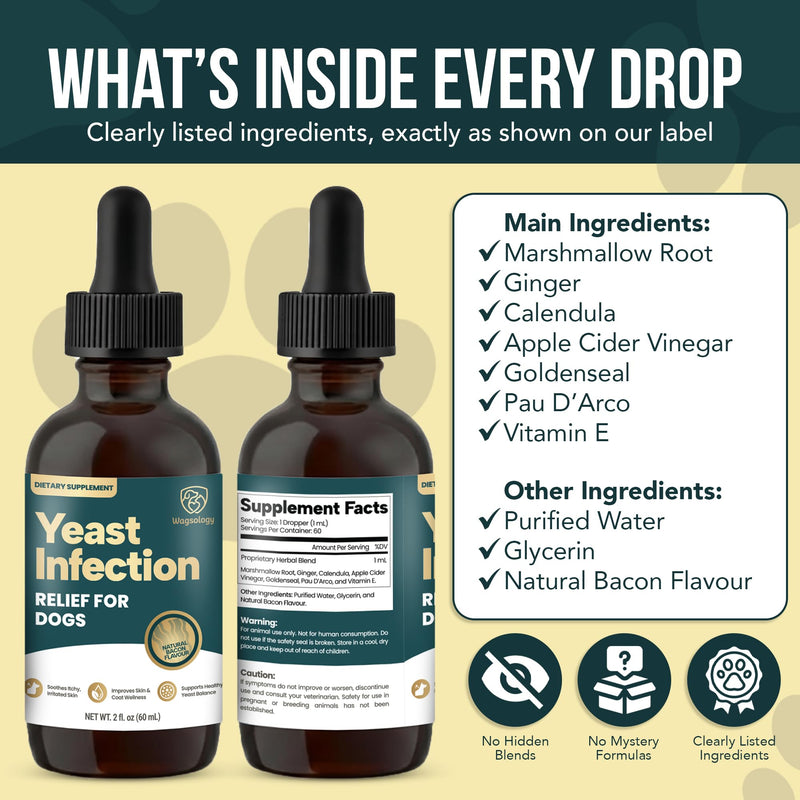 Yeast Infection Treatment for Dogs Drops (7 in 1 Formula) Soothes Itchy & Irritated Skin, Improves Skin and Coat, Dog Yeast Infection Treatment & Anti Yeast Drops for Dogs 60 ml