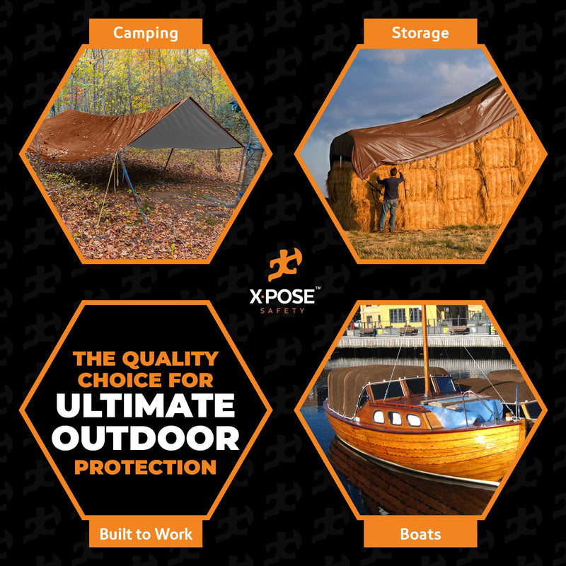 5' x 7' Brown/White Ultra Heavy Duty Tarp - 20 Mil Tarps Heavy Duty Waterproof 5x7 - Large Outdoor Tarp, Waterproof Tarp Cover for Rain Camping, Tent Tarp, UV Protection, Reinforced Corners 5' x 7'